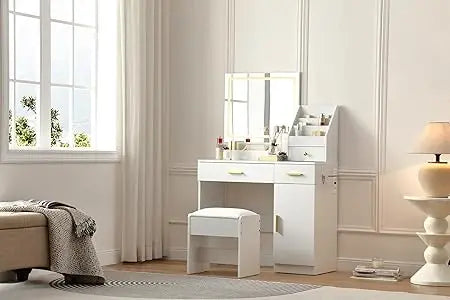 Ljustra Vanity Desk with Lighted Mirror and Makeup Organizer Comfy Chair