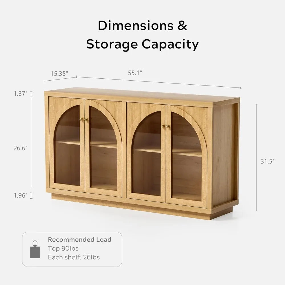 Storage Cabinet 4 Doors Adjustable Shelves Modern Accent Display Buffet