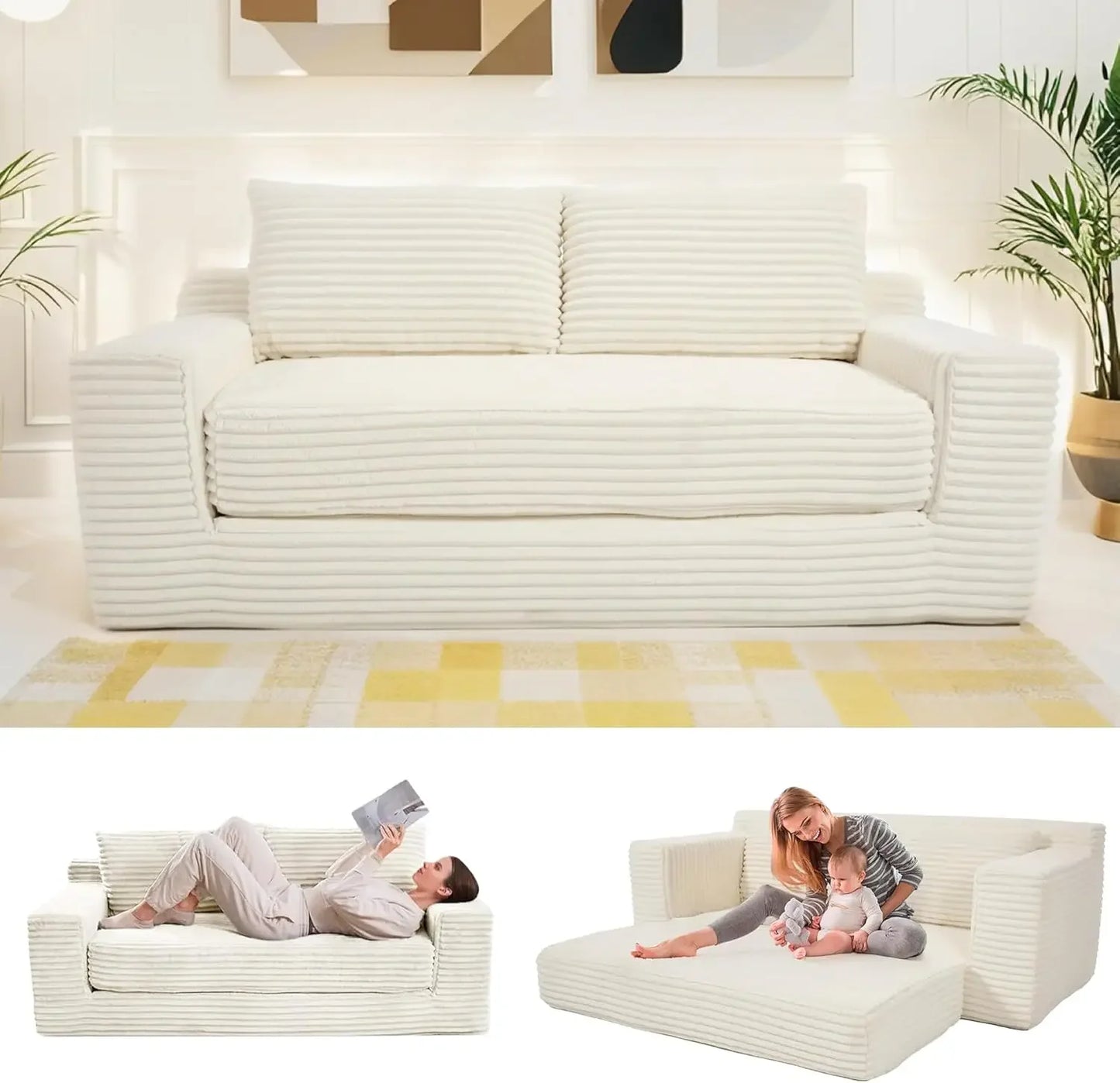 Ljustra Fefances Loveseat Sofa Bed Convertible Memory Foam Couch for Small Spaces