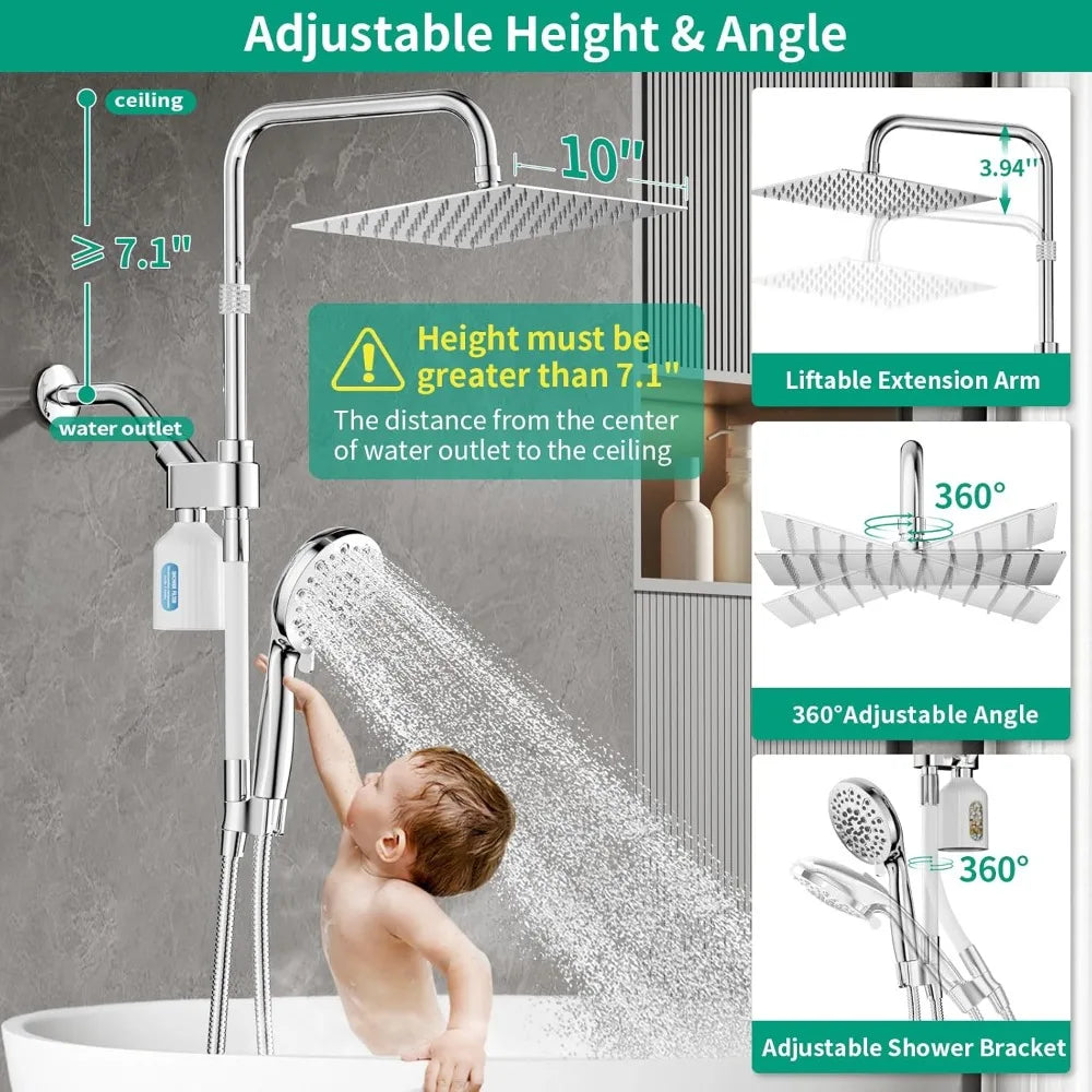 10 Inch High Pressure Dual Shower Head System Handheld Sprayer Filter