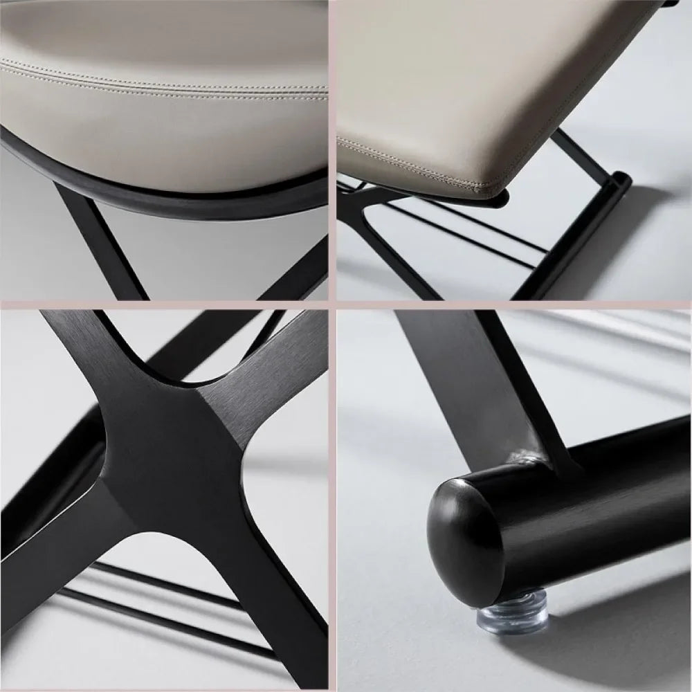 Leather Ottoman Vanity Stool with Metal X Legs for Makeup Living Room