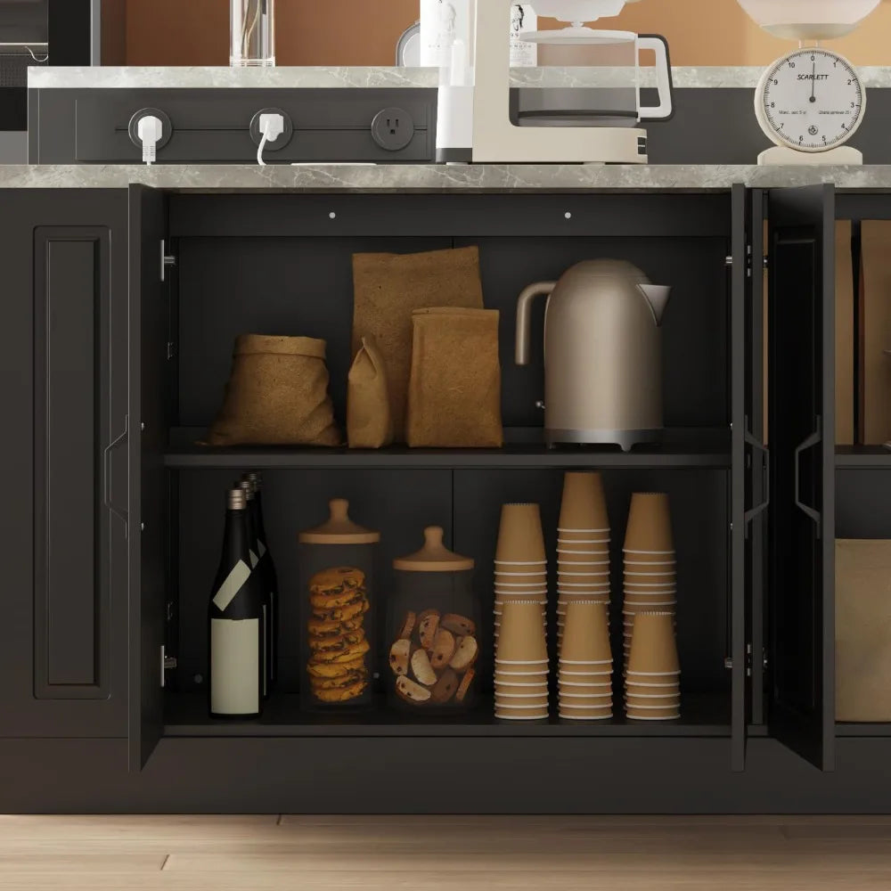94.5" Kitchen Island Storage Cabinet with Power Outlet & Adjustable Shelves