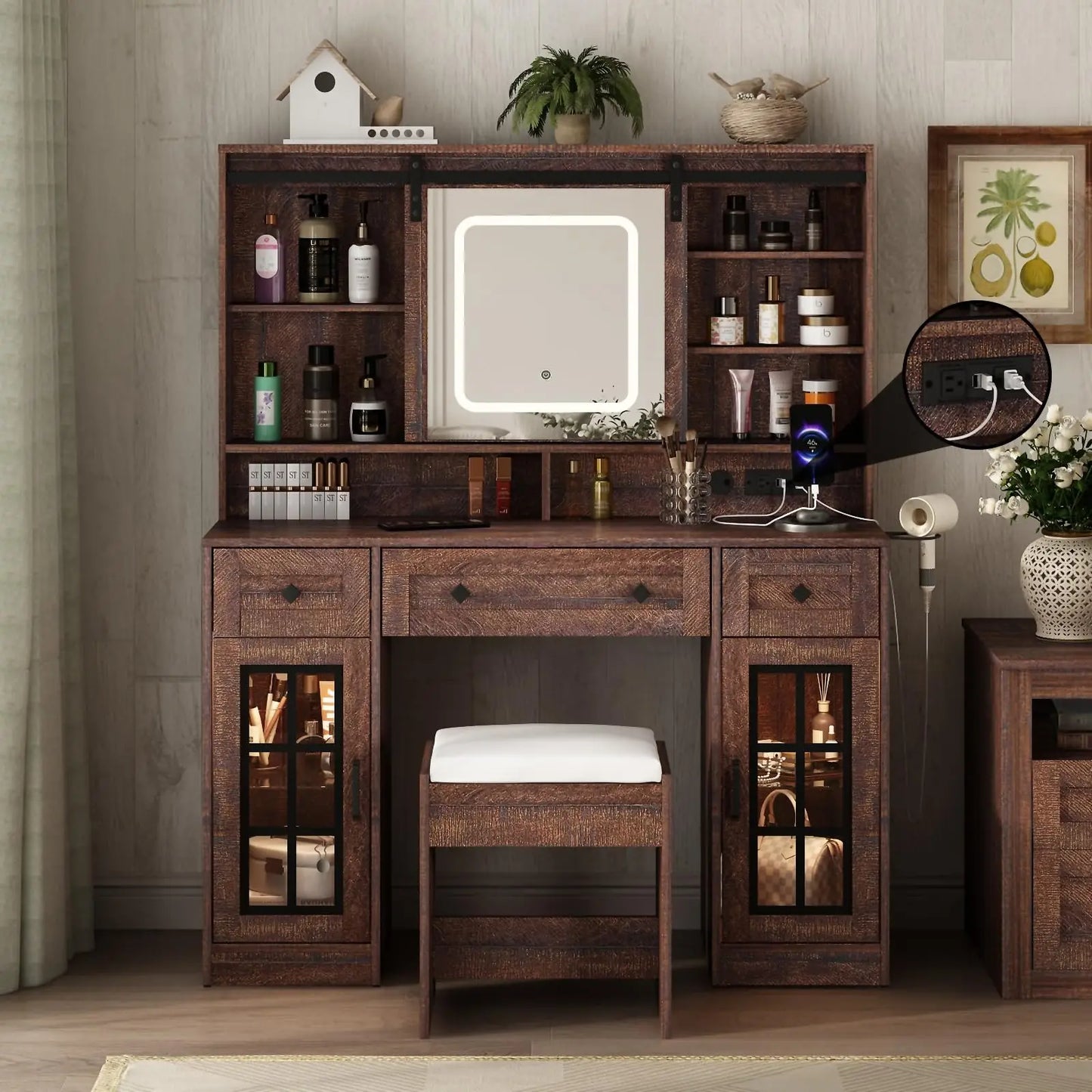 Ljustra Vanity Makeup Desk with Sliding Mirror and LED Lights