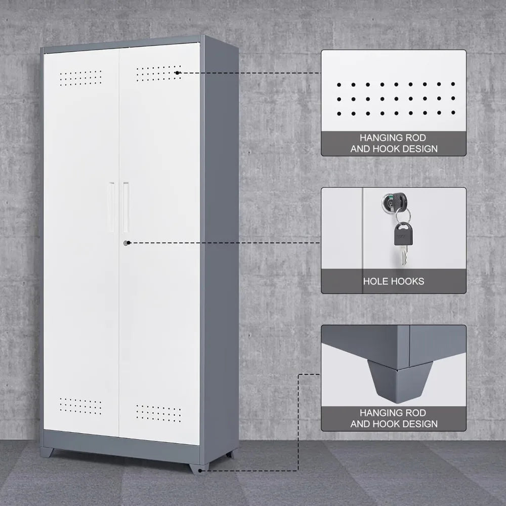 72.8" Broom Storage Cabinet Metal Utility Closet for Cleaning Supplies