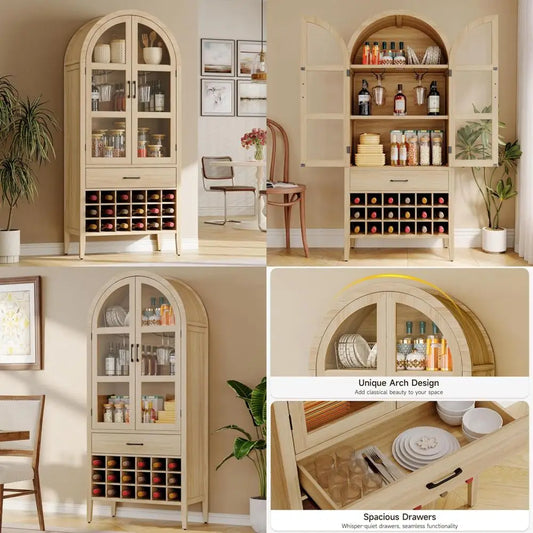 Whiskey Wine Storage Cabinet Glass Holder Stylish Home Bar Arched Design