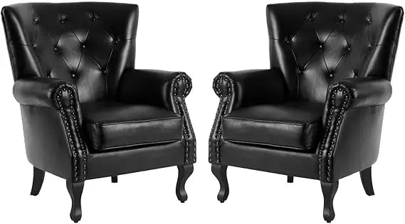 PU Leather Accent Chair Mid Century Modern Wing Back Club Chair