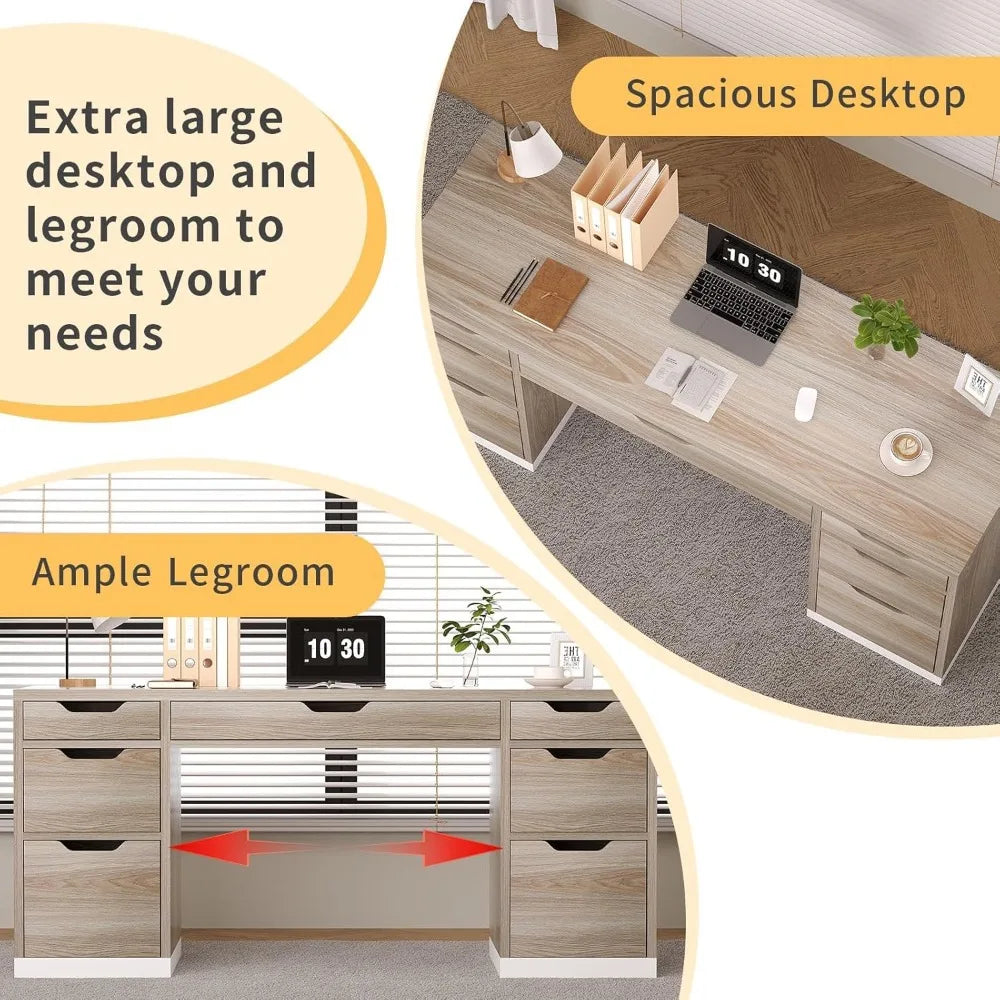 54 Inch Computer Desk with 7 Drawers Office Executive Workstation