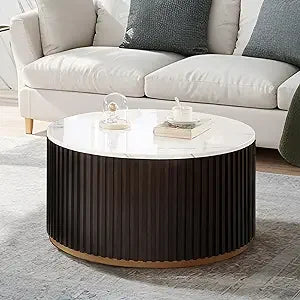 Round Wood Coffee Table Set of 2 Handcrafted Modern Accent Tables