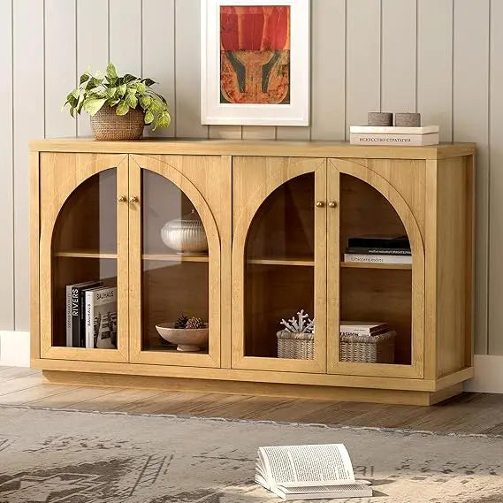 Storage Cabinet 4 Doors Adjustable Shelves Modern Accent Display Buffet