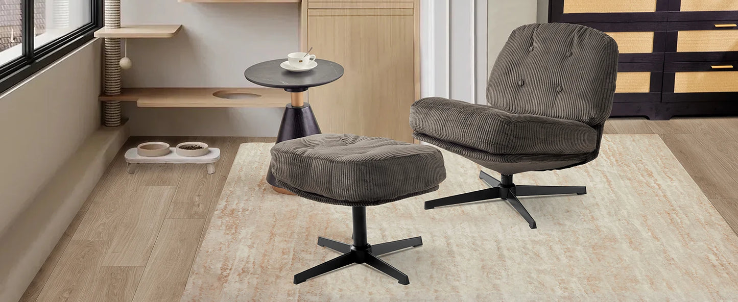 Ljustra Modern Foldable Accent Chair 360° Swivel Upholstered Lounge