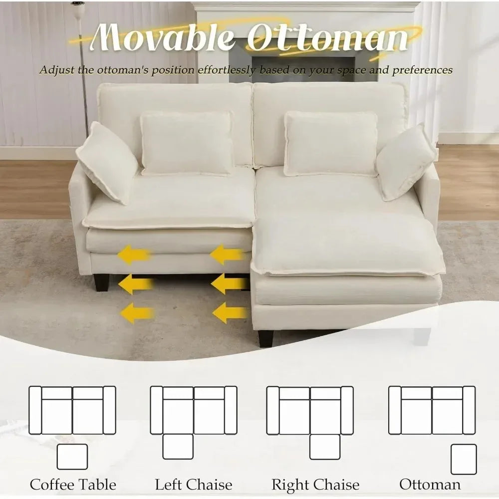 L-Shaped Modular Sectional Comfy Cloud Couch with Movable Ottoman