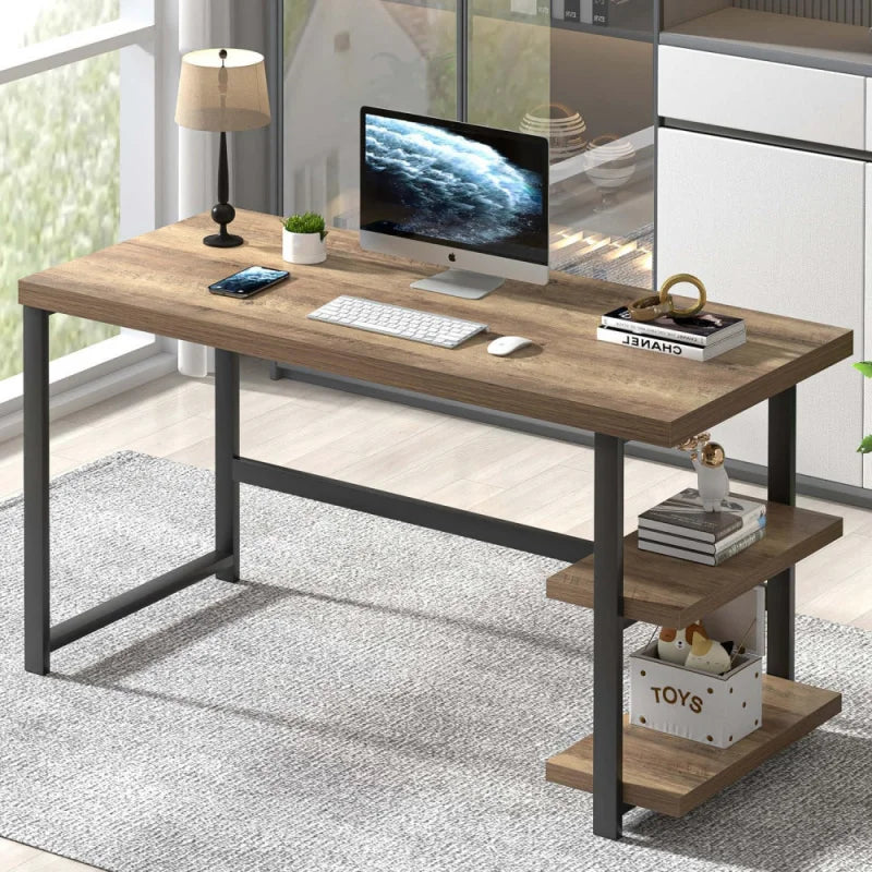 Modern L Shape Computer Desk with Storage Shelves for Home Office