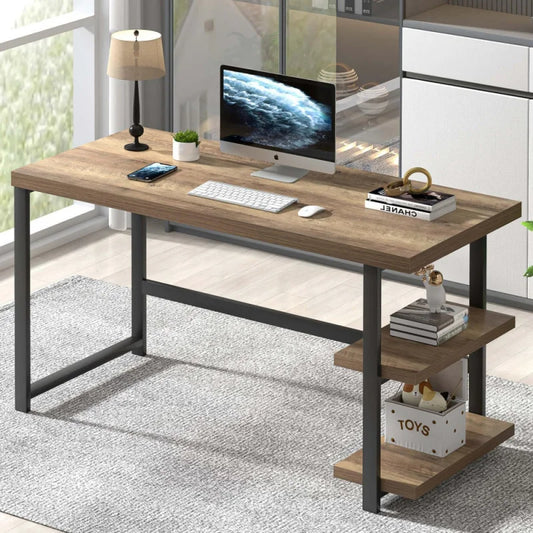 Modern L Shape Computer Desk with Storage Shelves for Home Office