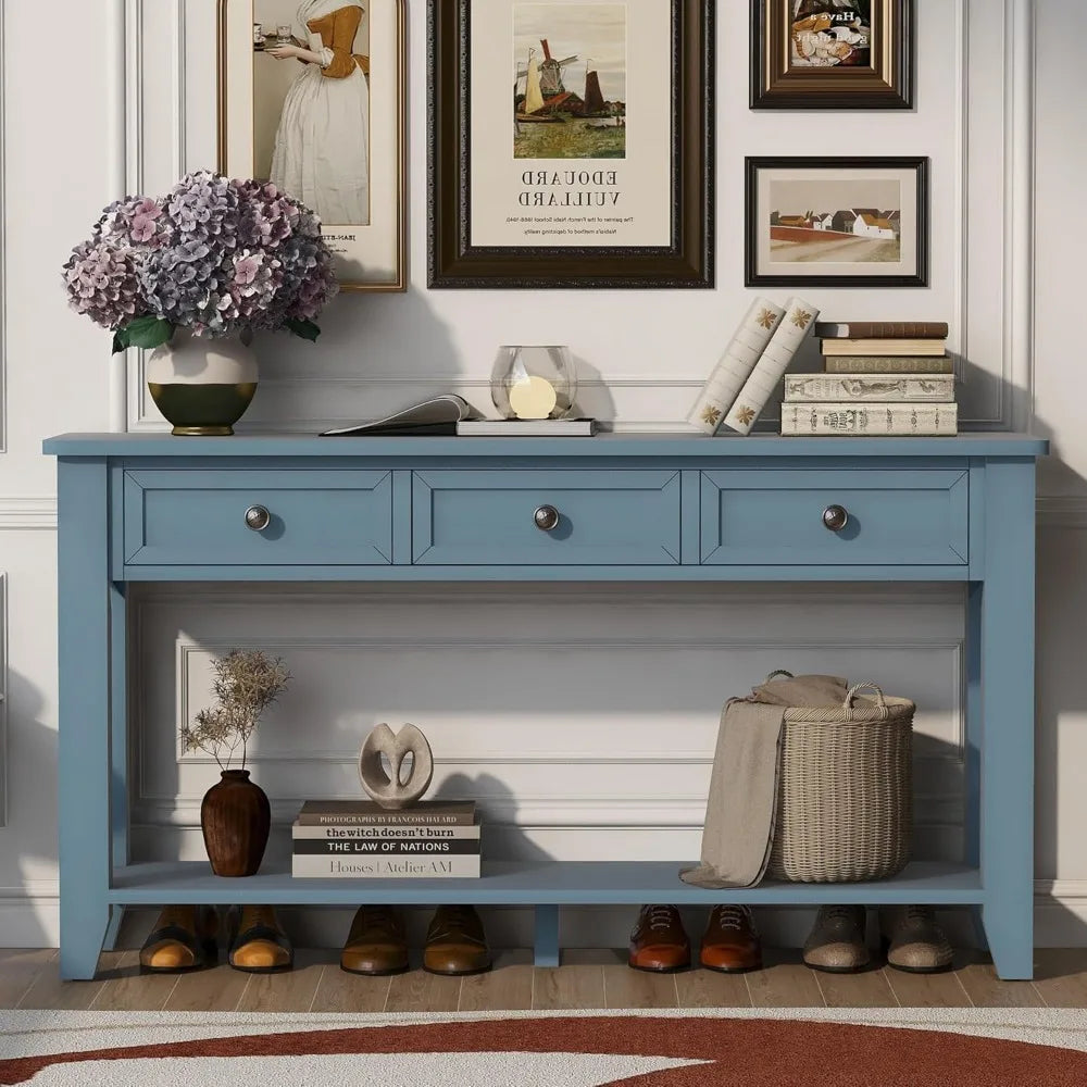 Farmhouse Modern Console Table 55.4 Inch Entryway Sofa Table with Drawers