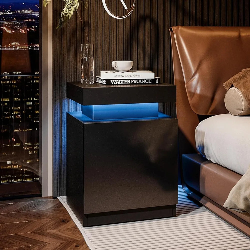 Nightstand Set of 2 LED Nightstand Bedside Table Modern Furniture