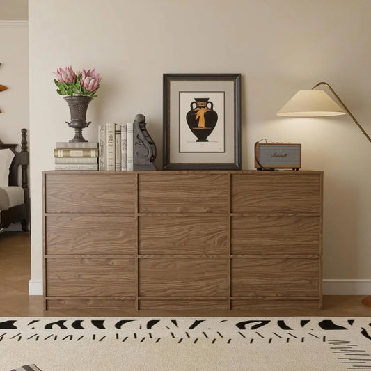 9 Drawer Walnut Dresser Large Storage Chest Modern Bedroom Organizer