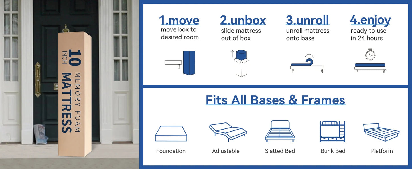 Ljustra 10 Inch Queen Size Memory Foam Mattress for Back Pain Relief