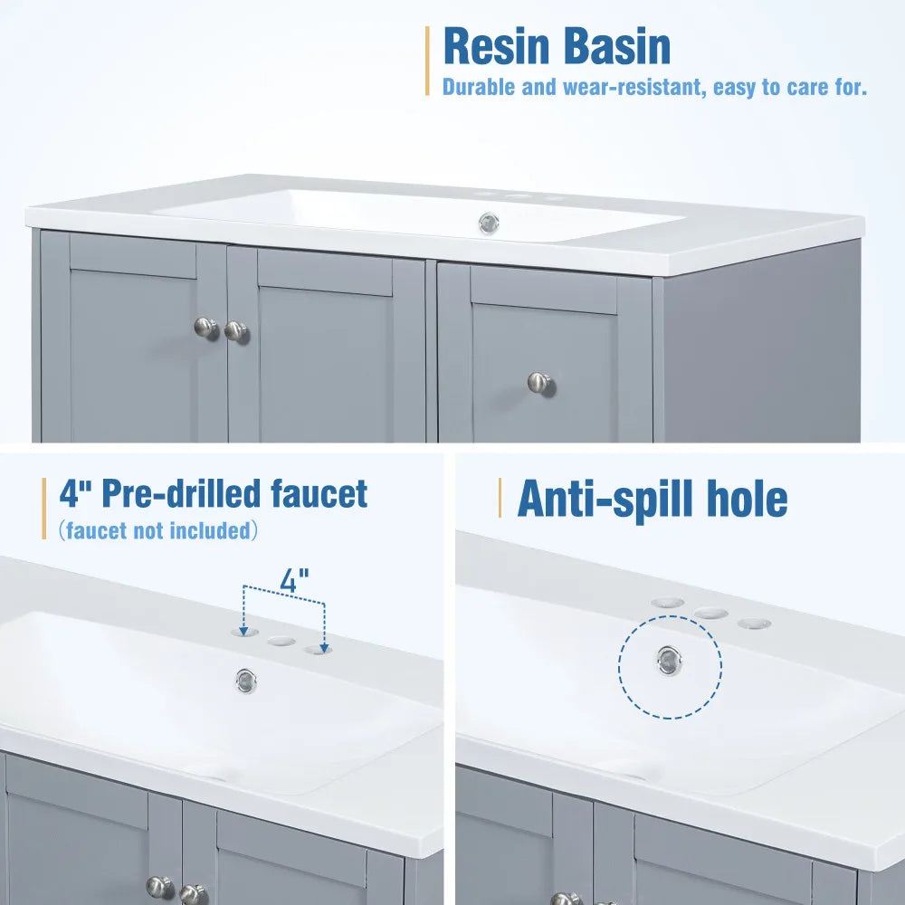 36 Inch Modern Bathroom Vanity with USB Charging and Ample Storage