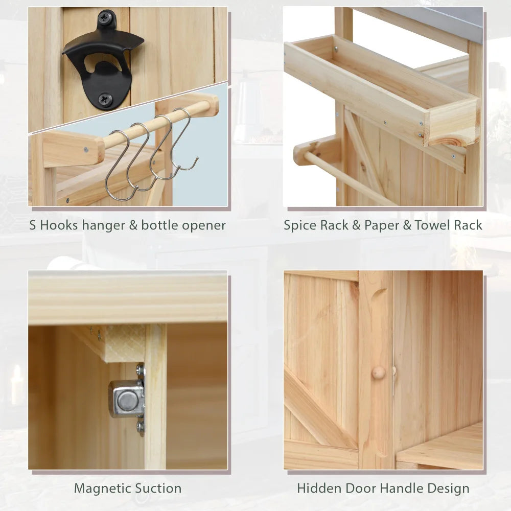 Outdoor Kitchen Island Rolling Bar Cart Storage Cabinet Grill Table