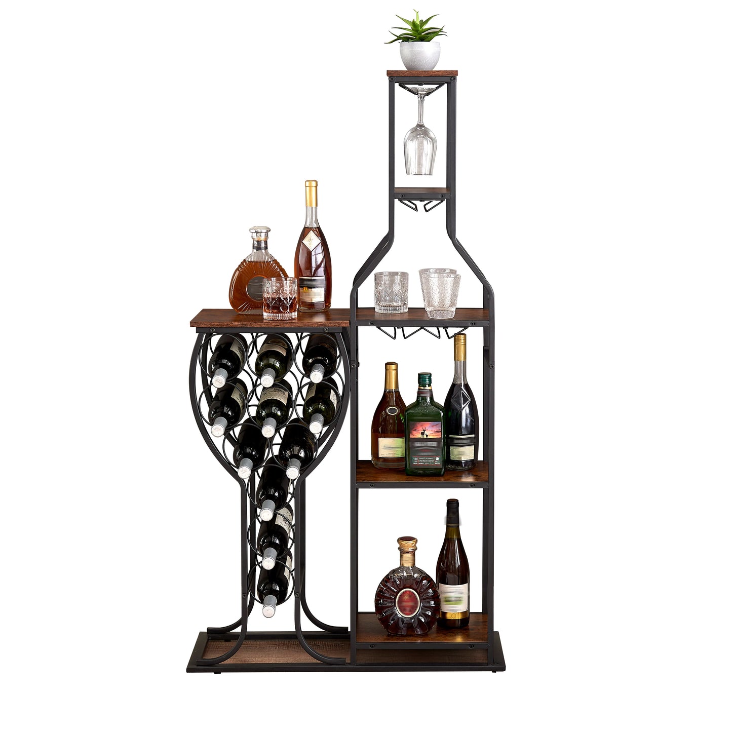 11 Bottle Wine Rack Freestanding 5 Tier with Glass Holder Storage Shelves