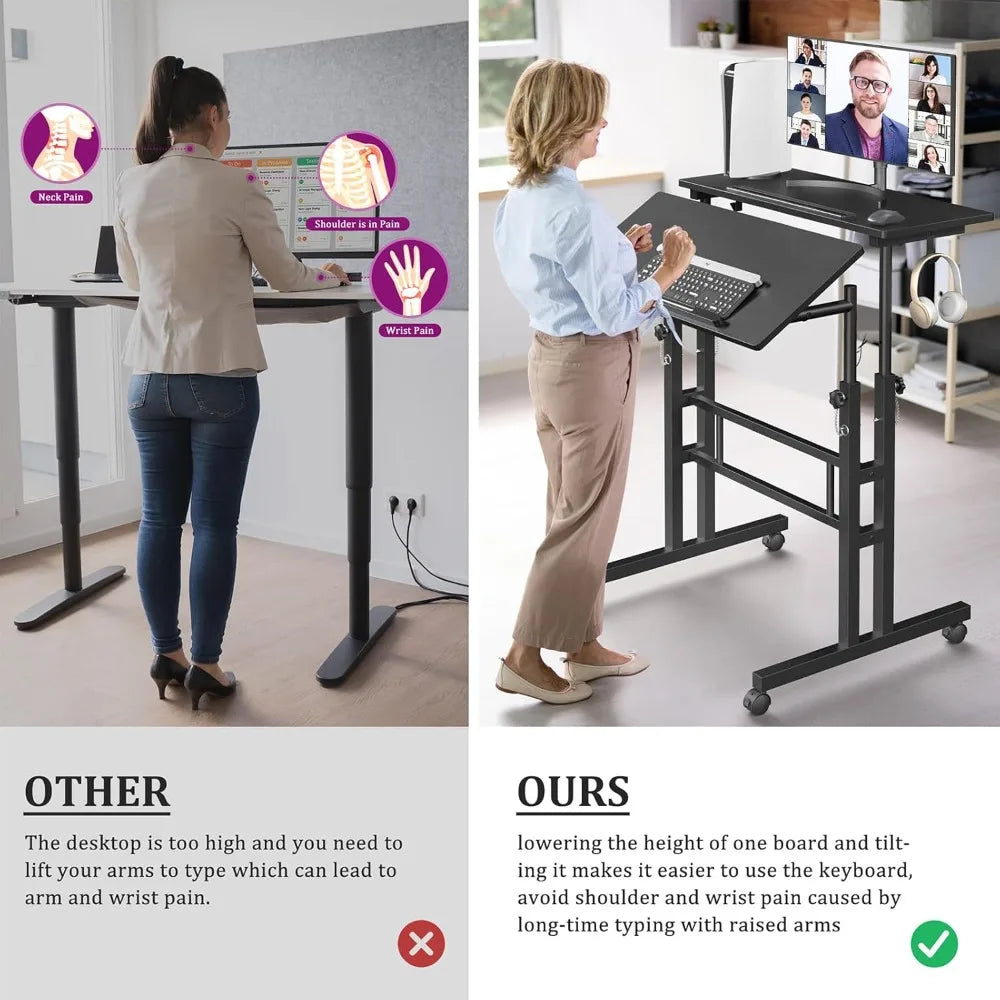 Best Selling Mobile Standing Desk with Wheels Portable Adjustable Height