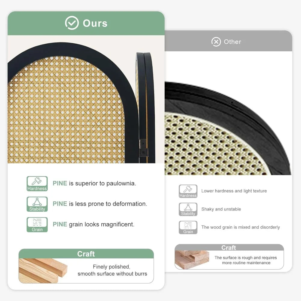 Ljustra Pine Wood Room Divider Folding Privacy Screen Freestanding 5.6 Ft