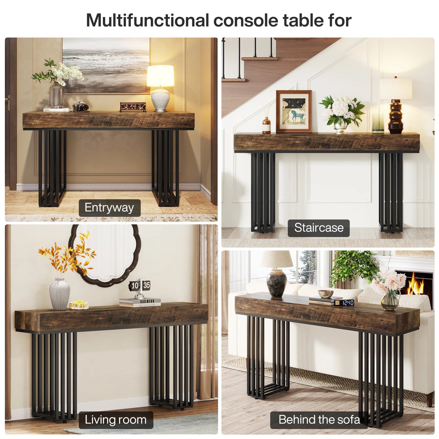 Ljustra 63 Inch Farmhouse Console Table Wooden Sofa Table Entryway Hallway