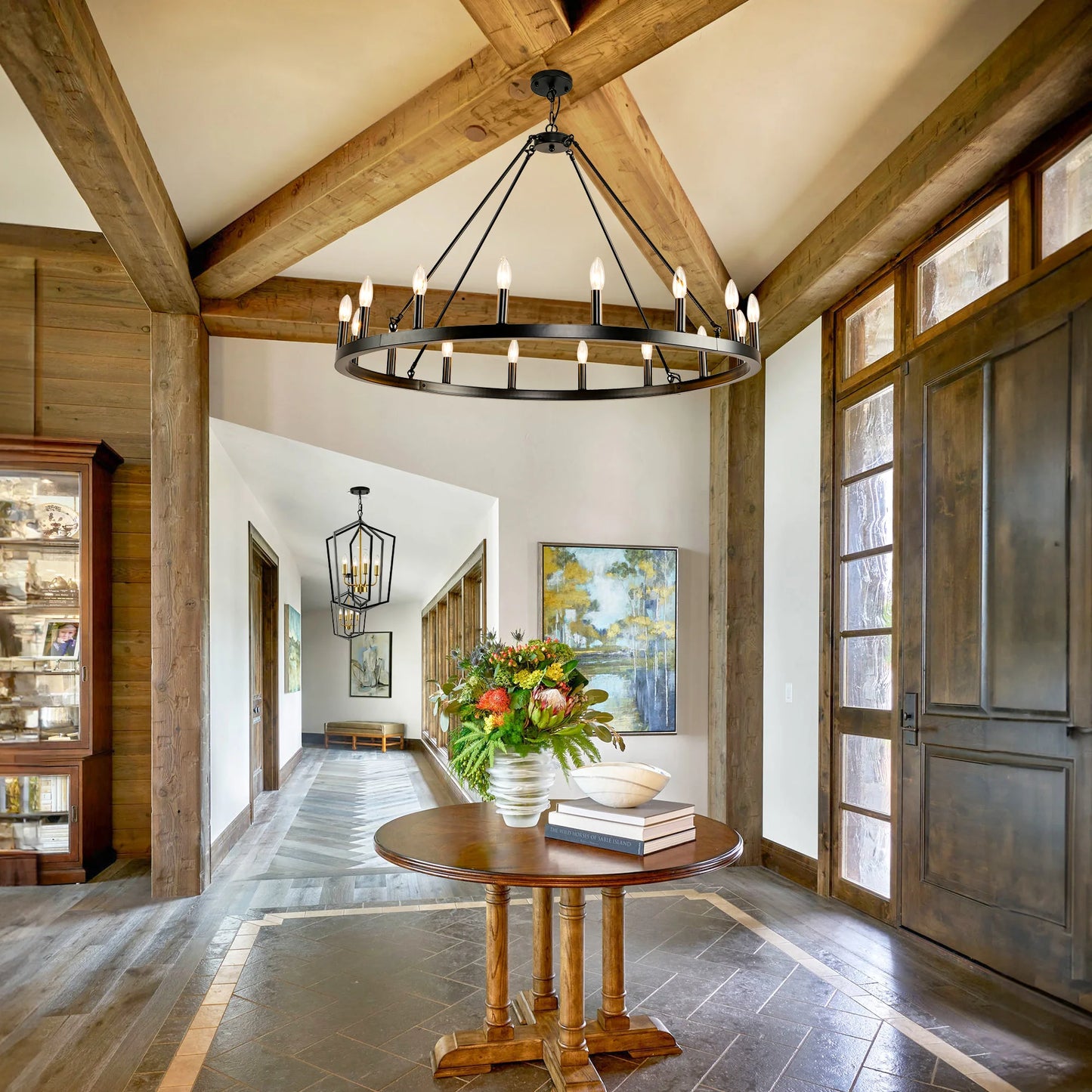 16-Light Wagon Wheel Chandelier Modern Rustic Pendant Light for Home