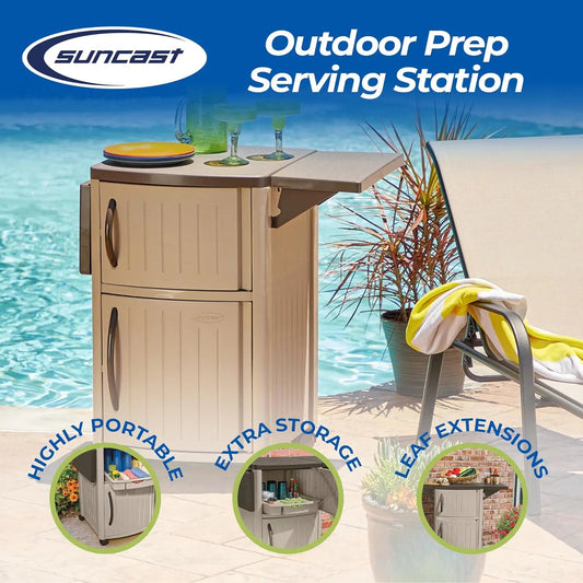 Portable Grill Prep Table Serving Station with Storage Cabinets