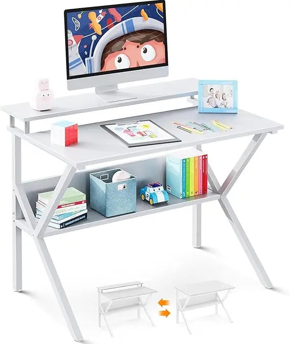 Compact 27.5-Inch Computer Desk with Monitor Stand and Storage