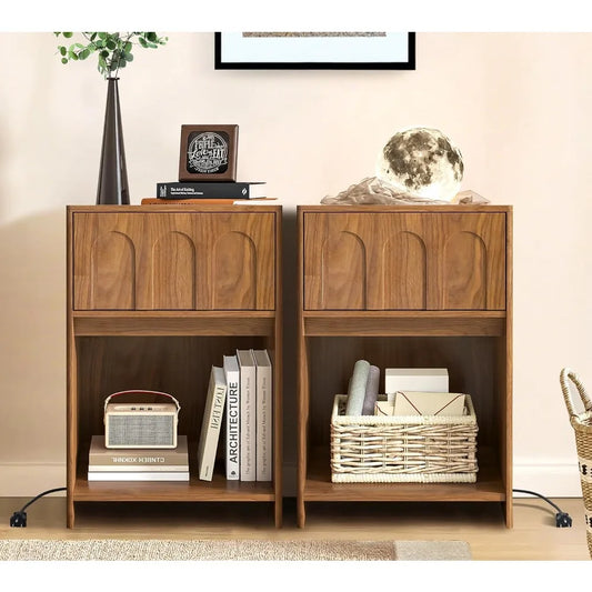 Nightstands Set of 2 Modern Wooden Bedside Table Organizer with Drawer