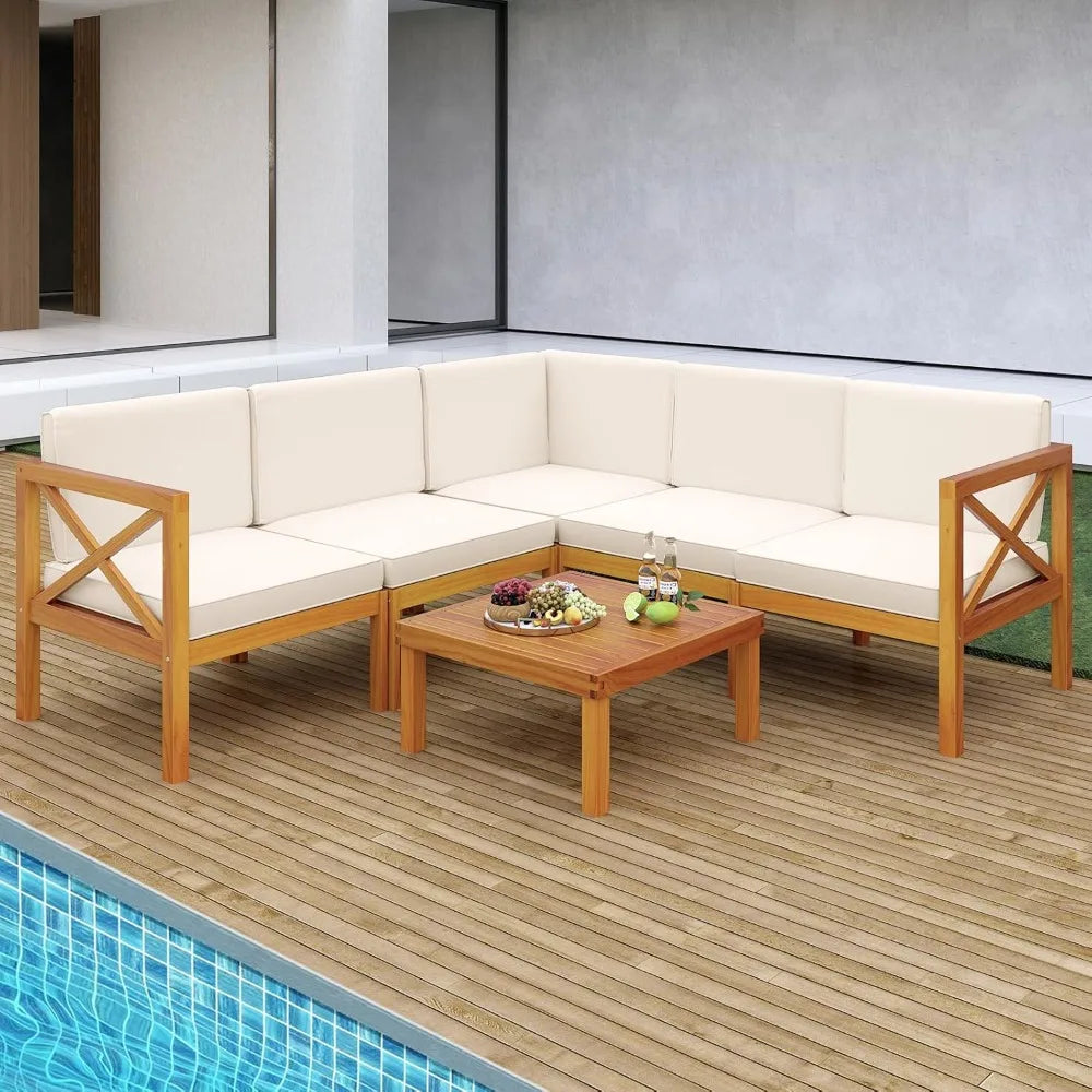 Ljustra 6 Piece Acacia Wood Patio Furniture Set Outdoor Sectional
