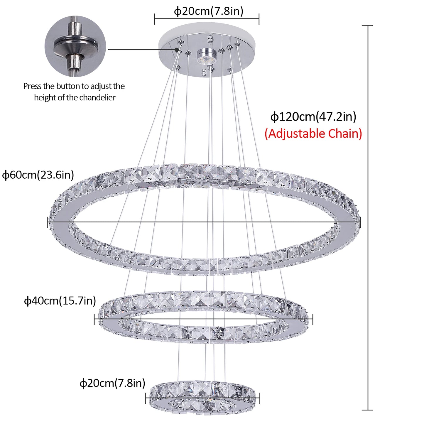 Modern Crystal Chandelier Pendant Light Dimmable LED with Remote Control