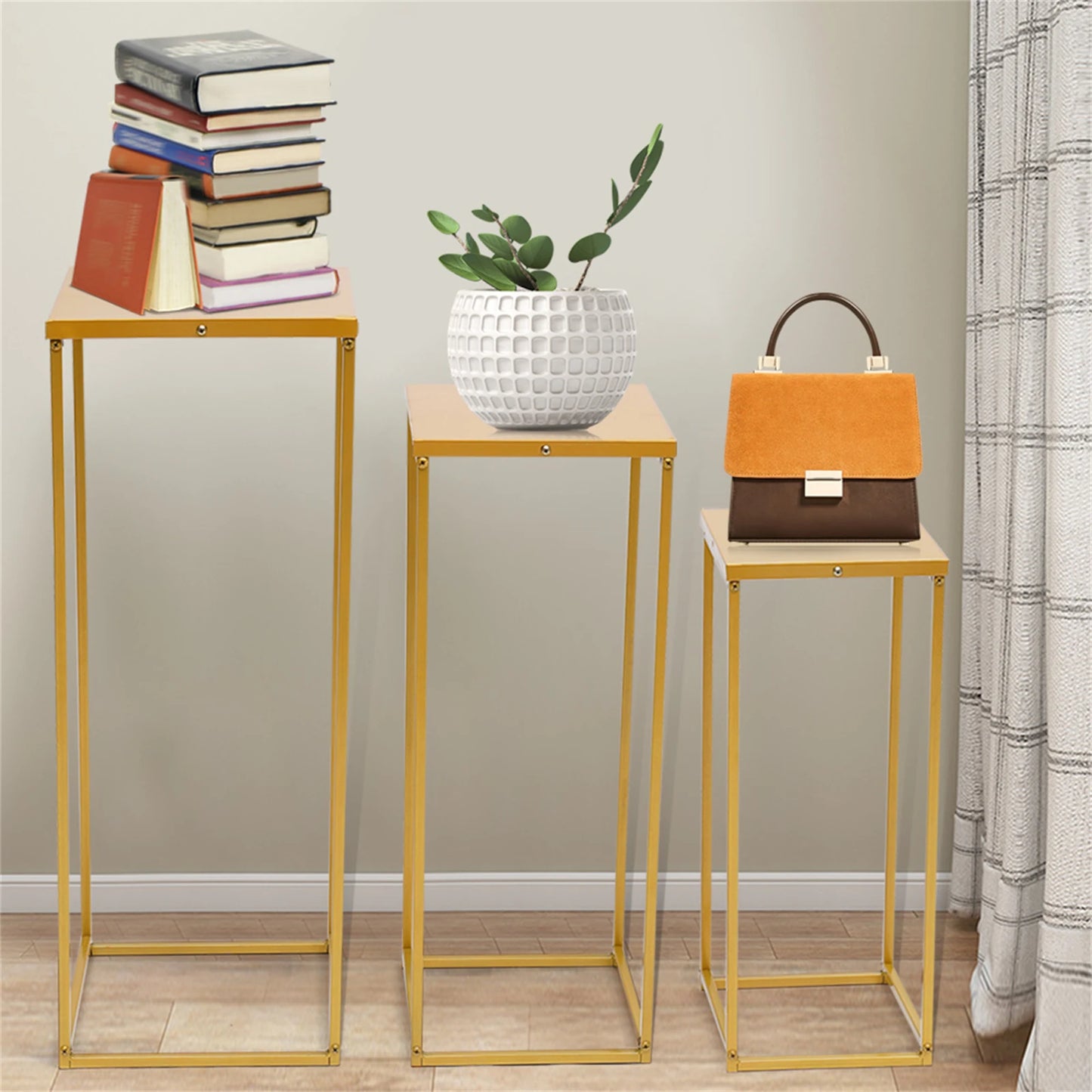 Set of 3 Metal Square Flower Stands Plant Holders for Home Wedding Decor