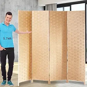 Room Divider Folding Privacy Screen 4 Panel Wooden Portable Rustic Design