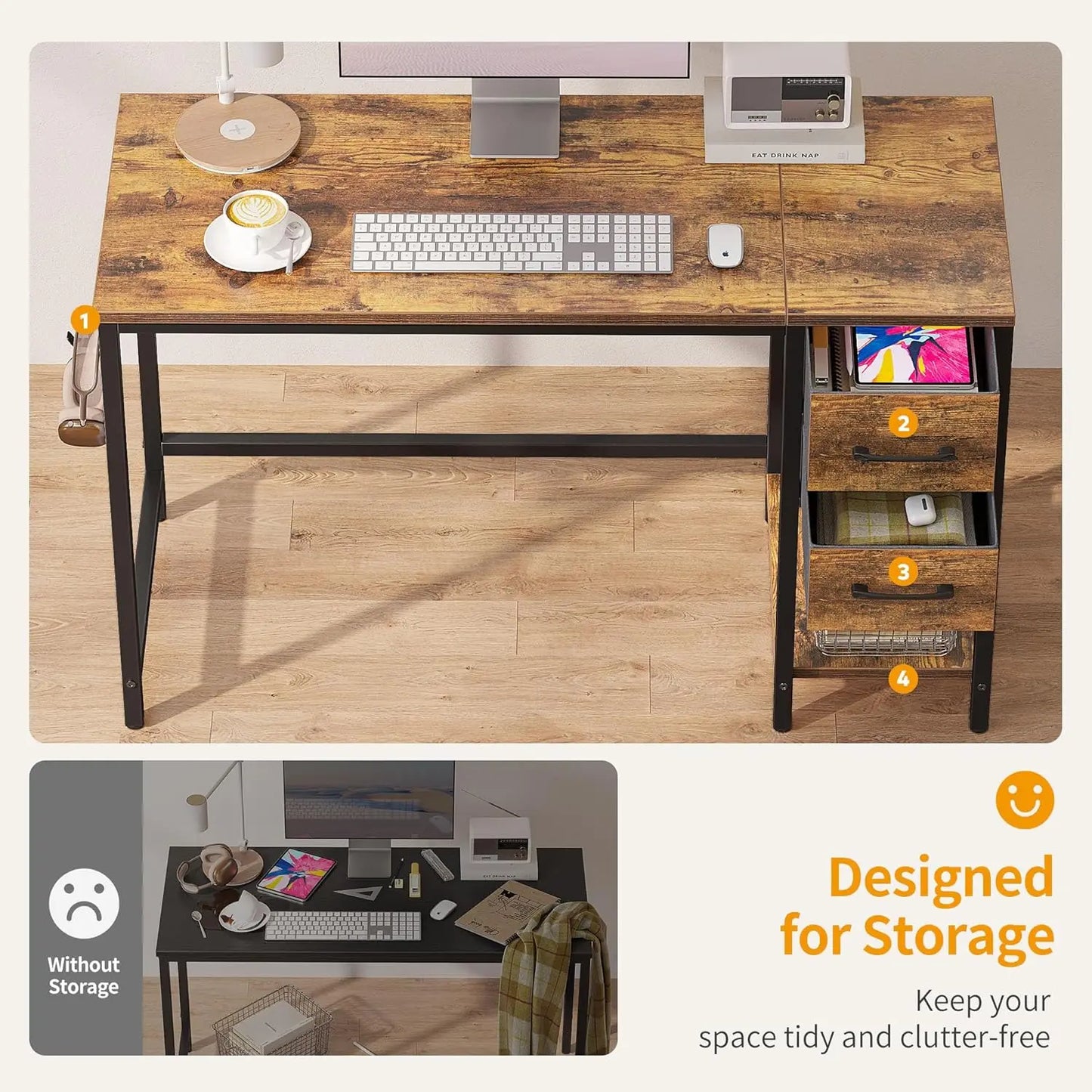 Computer Desk with 2 Drawers Small Home Office Study Writing Table