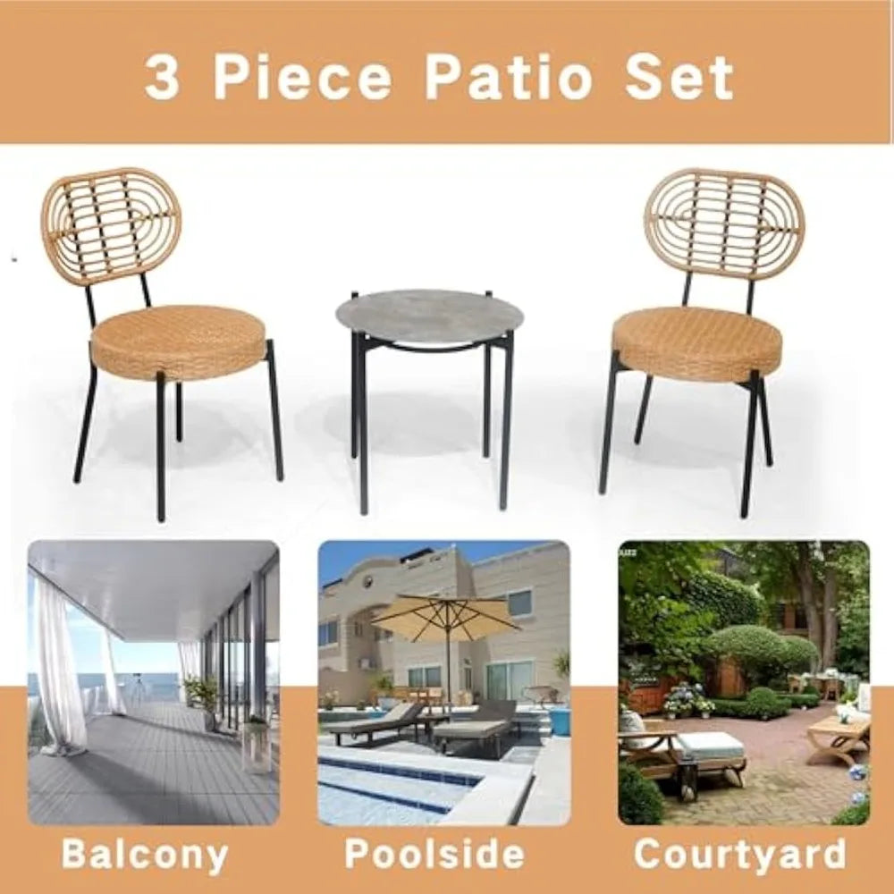 Ljustra Outdoor Wicker Furniture Set 3 Pcs Bistro Table Chair Combo