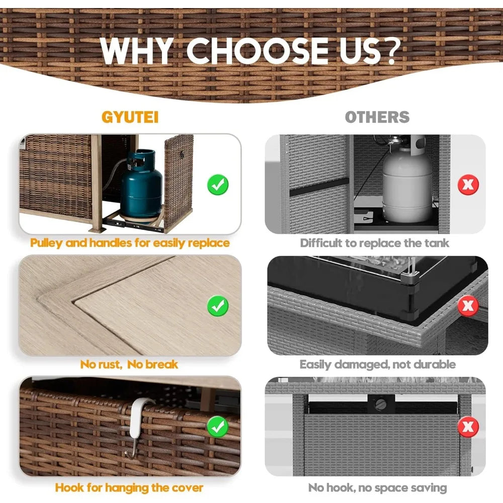 50in Propane Fire Pit Table with Glass Wind Guard Outdoor Gas Firepit