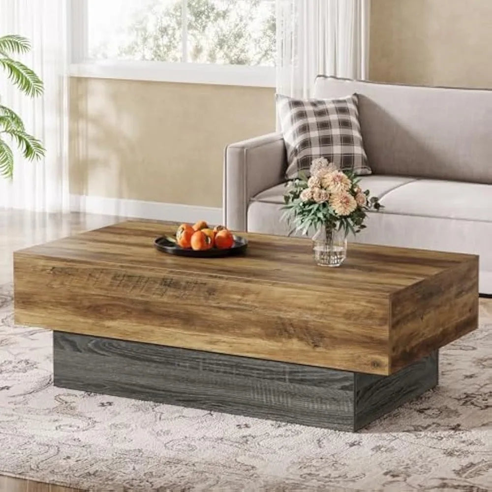 Farmhouse Wood Coffee Table 55 Inch Rectangle Vintage Center Table Living Room