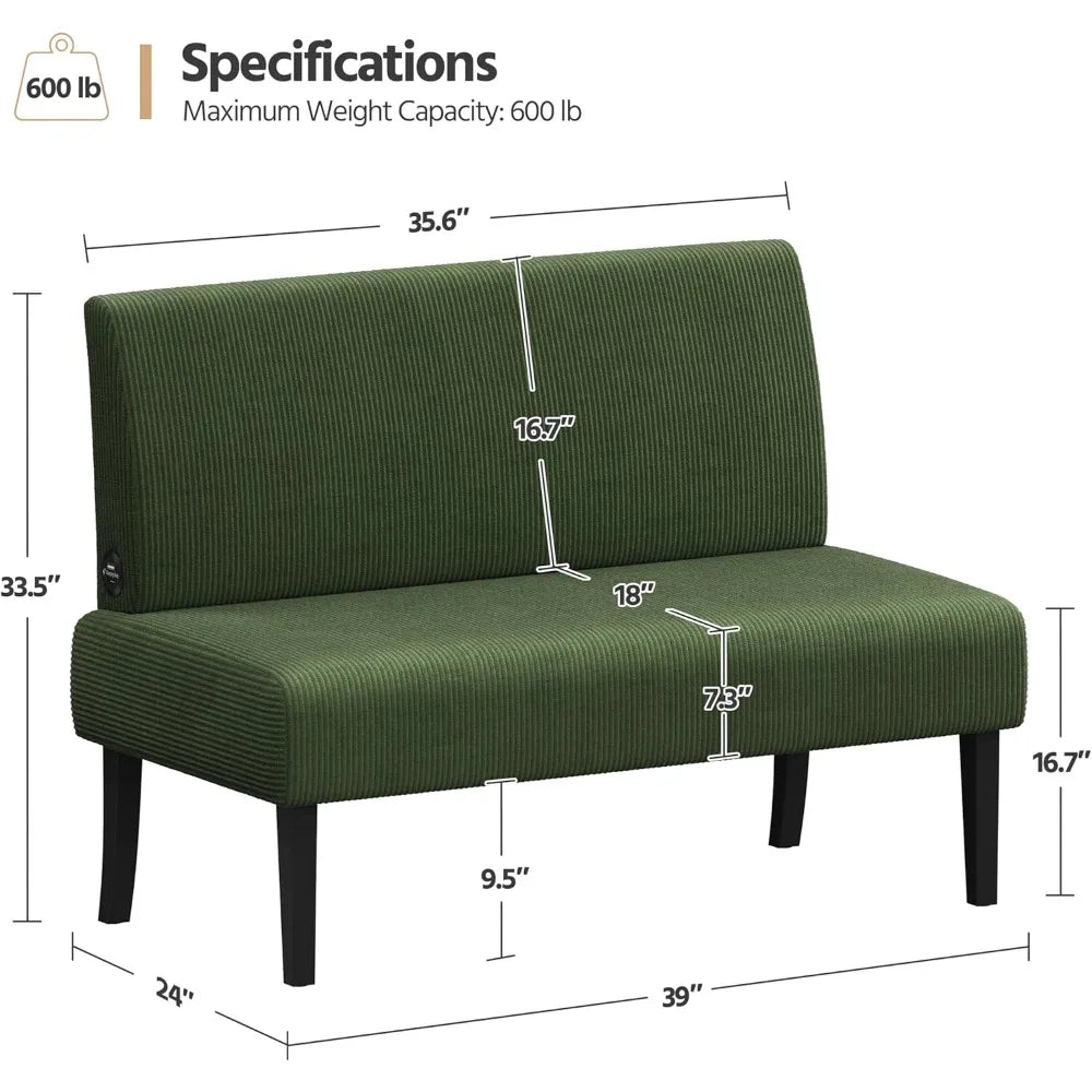 Small Mini Armless Loveseat Futon Couch for Bedroom Dorm Living Room