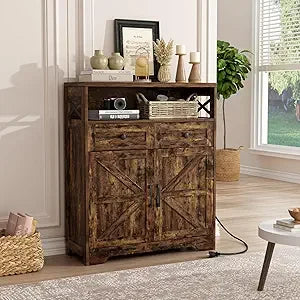 51 Inch Farmhouse Buffet Sideboard Cabinet with Drawers and Barn Doors