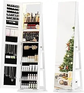 360 Degree Swivel Jewelry Cabinet Full Length Mirror Storage Organizer