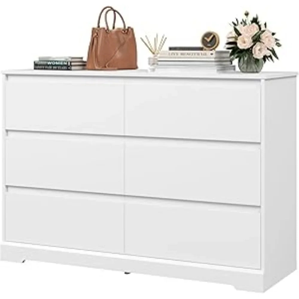 Modern 6 Drawer Double Dresser Freestanding Storage Organizer Cabinet