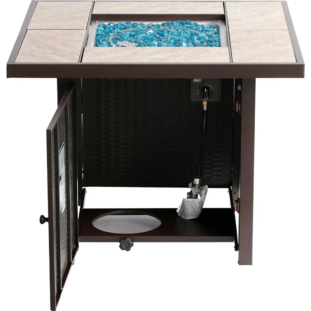 Propane Gas Fire Pit Table 32 Inch 50000 BTU Outdoor Square Firepit