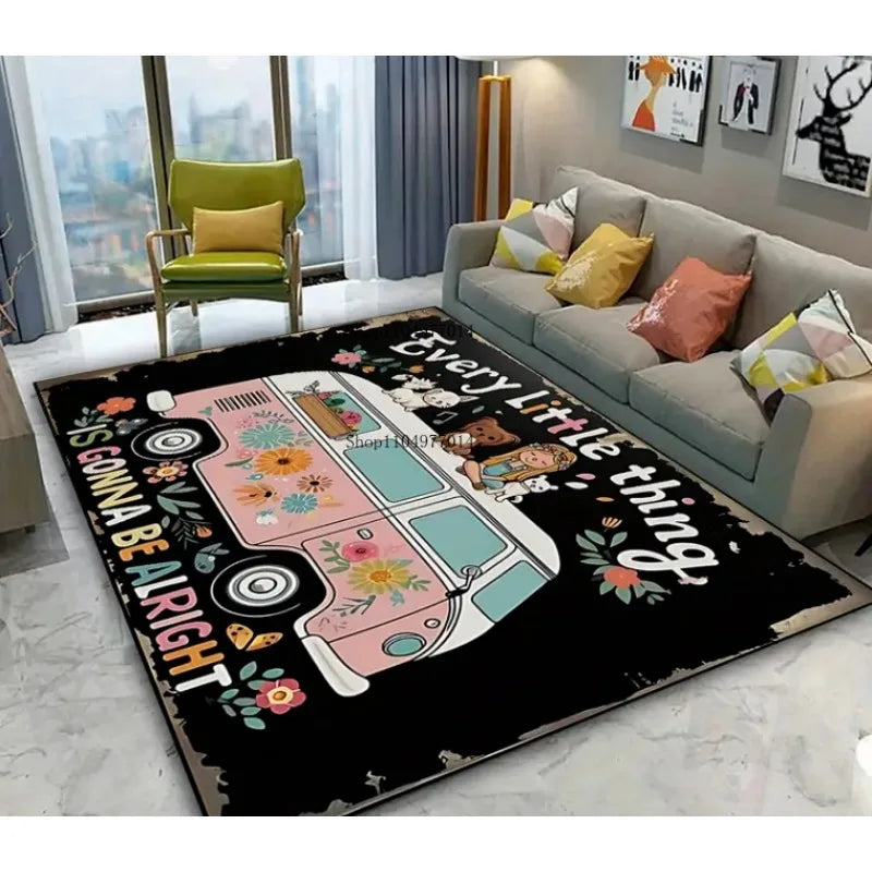 Everything Will Be Fine Bus Pattern Rug Durable Indoor Outdoor Mat