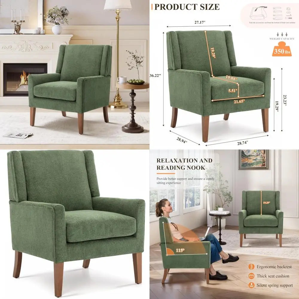 Mid-Century Modern Wooden Accent Chair for Living Room Bedroom