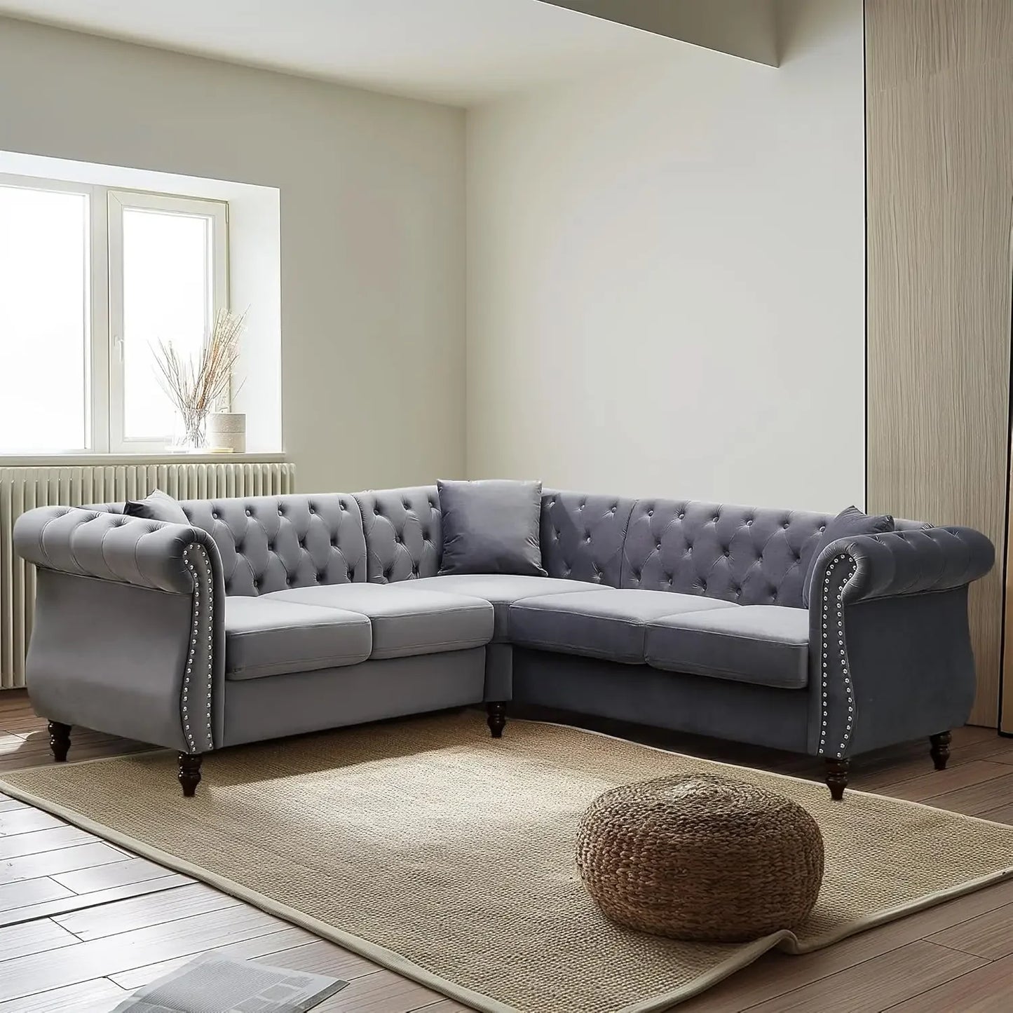 Ljustra 83.5" Oversized L-Shaped Velvet Couch 5-Seater Sofa