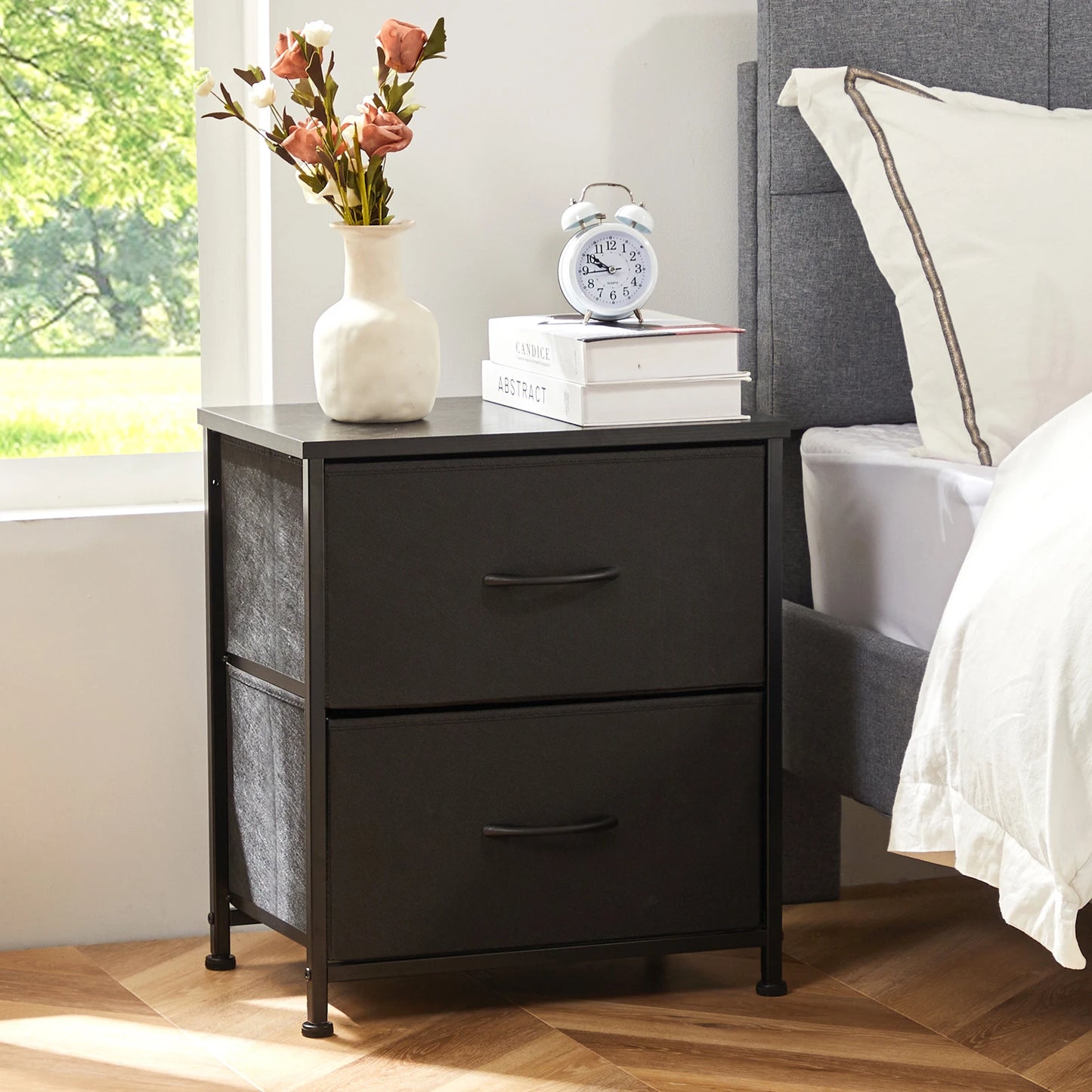 Ljustra Nightstand Bedside Table with 2 Fabric Drawers for Storage