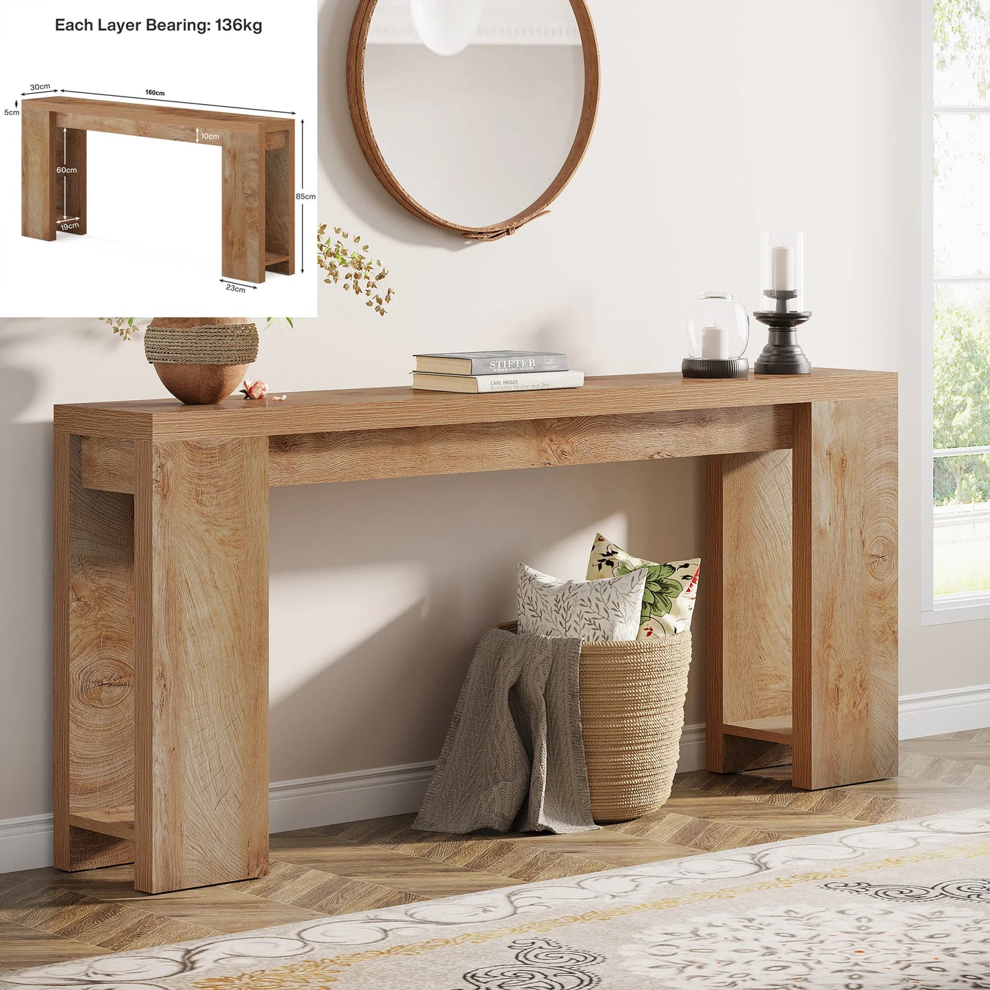 Ljustra 63 Inch Farmhouse Console Table Wooden Sofa Table Entryway Hallway
