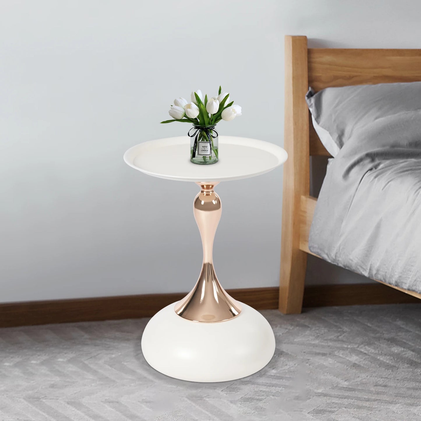 Modern Round Side Table White Metal End Table Small Coffee Table Living Room